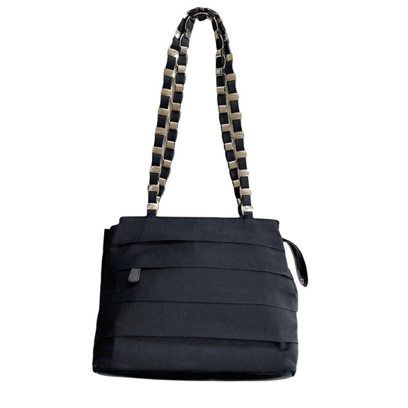 Salvatore Ferragamo Tiered Grosgrain and Leather Shoulder Bag with Chain Strap - Picture 1 of 10